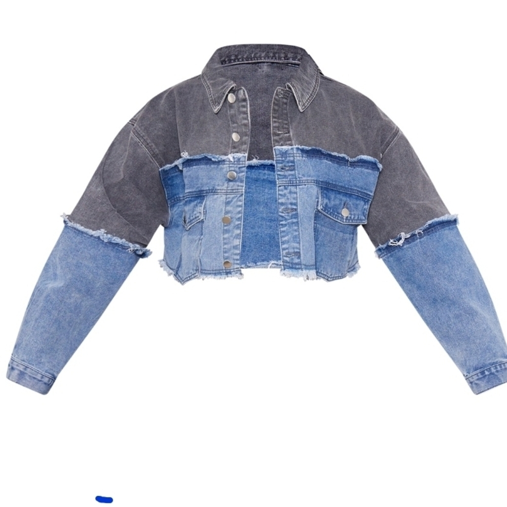 PrettyLittleThing NWT Washed Grey Denim Cropped Jacket